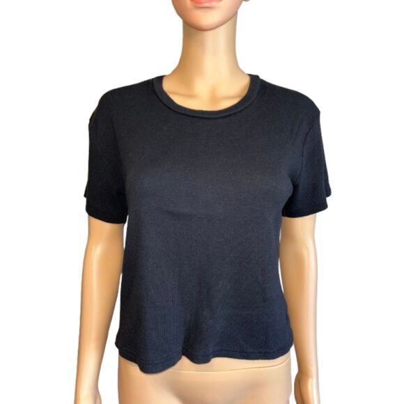 PINK Victoria's Secret Black Ribbed Cropped T-shirt size XS E99 - Picture 2 of 8